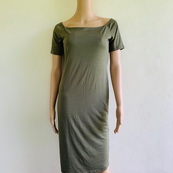 Olive Midi Comfy Casual Pullover T-Shirt Dress by Mikey & Joey Size Medium - Picture 2 of 9